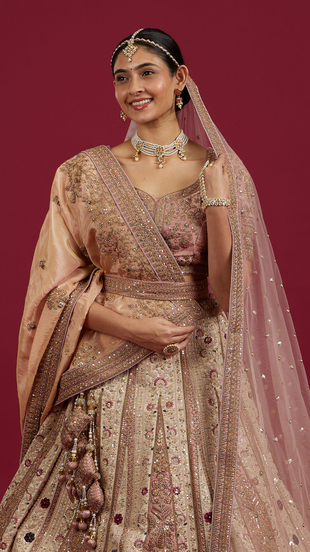 Women wearing beautiful designer saree with bridal jewellery set